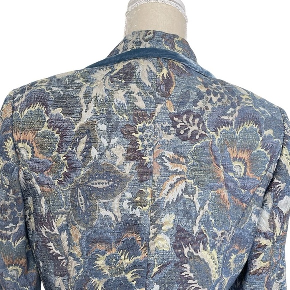 Talbots Tapestry Multicolor Blazer Jacket Women’s Size 8 Velvet Trim Floral Blue - Picture 5 of 8